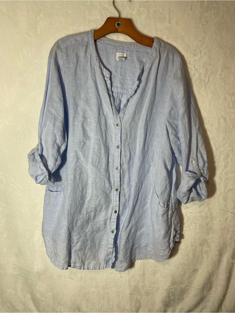 Sigrid Olsen Light Blue Linen Button-Front Blouse